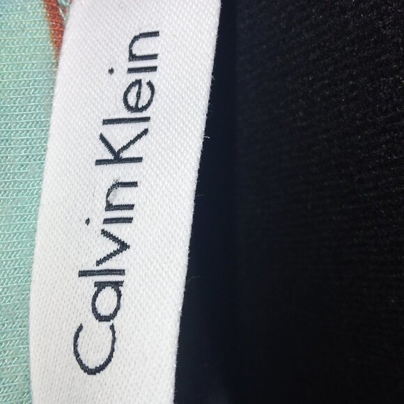 CALVIN KLEIN STRIPED TURQUOISE & MULTI COLOR SLEEVELESS TANK MAXI DRESS - Picture 5 of 6